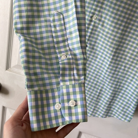 Neiman Markus wrinkle free blue green gingham checkered button up causal shirt - Picture 10 of 16